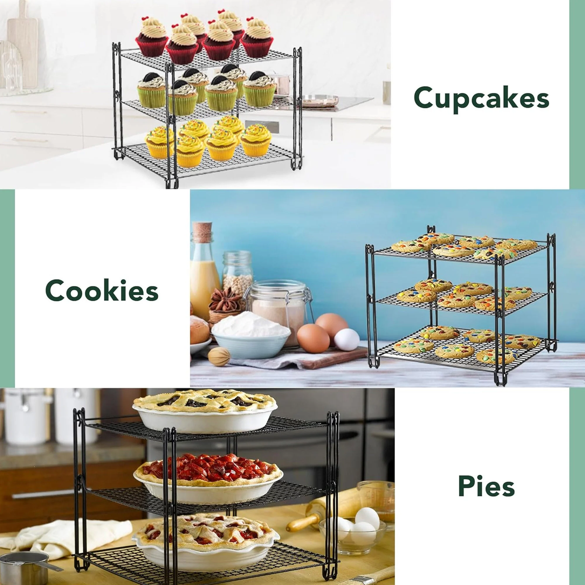 Nifty 3-Tier Non-Stick Coating Wired Cooling Rack Organizer, Black, 13.5x12x11.5 Inches