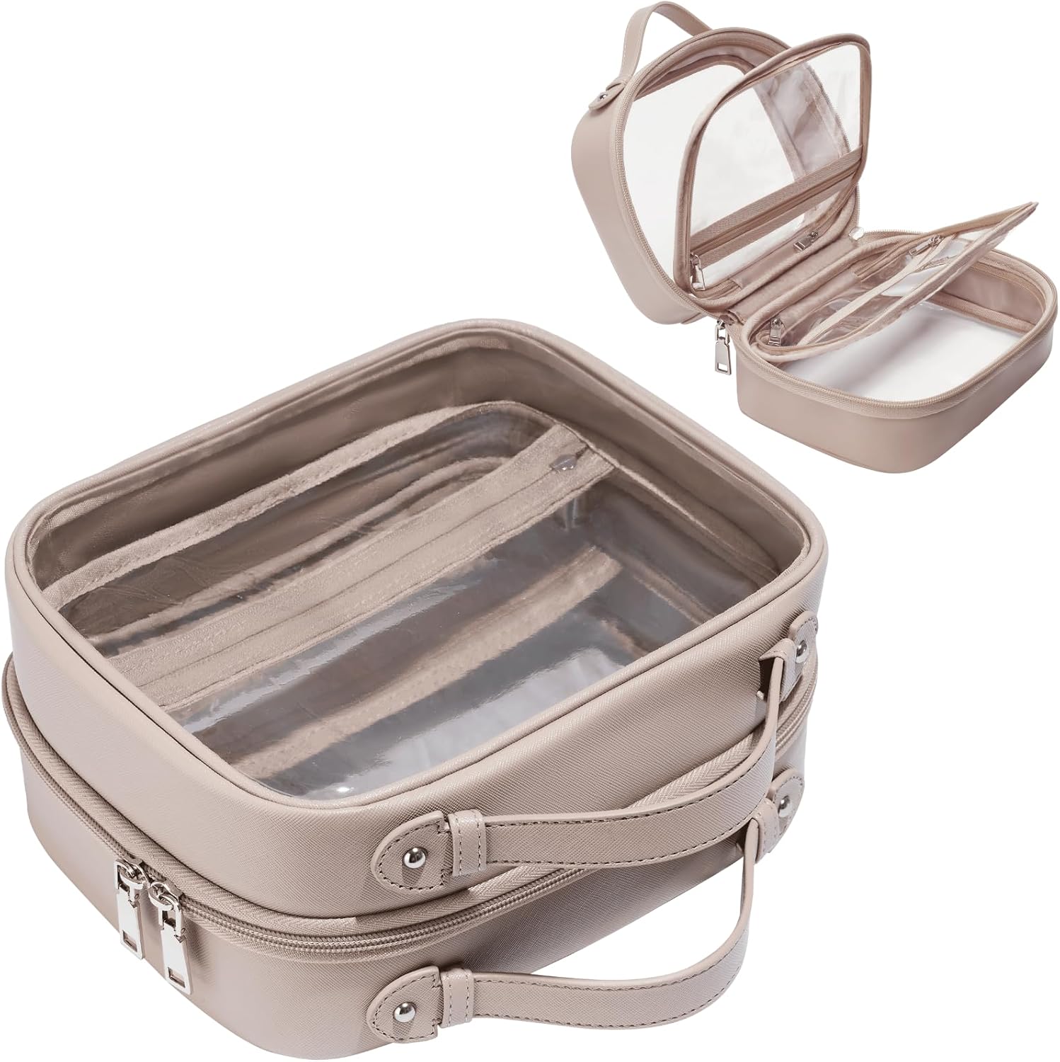 🔥Last Day 50% OFF🔥Clear Cosmetic Bag Double Layer Travel Toiletry Bag with 4 Compartments
