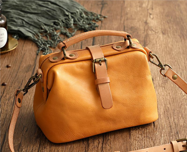 Contrast Color Vegetable Tanned Tree Cream Leather Handbags Portable Messenger Bag