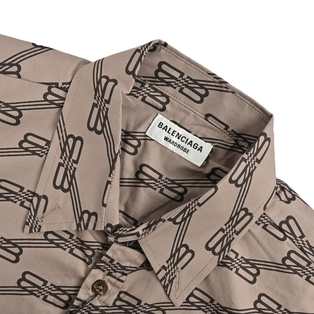 Balenciaga Khaki Full Print Lock Short Sleeve Shirt