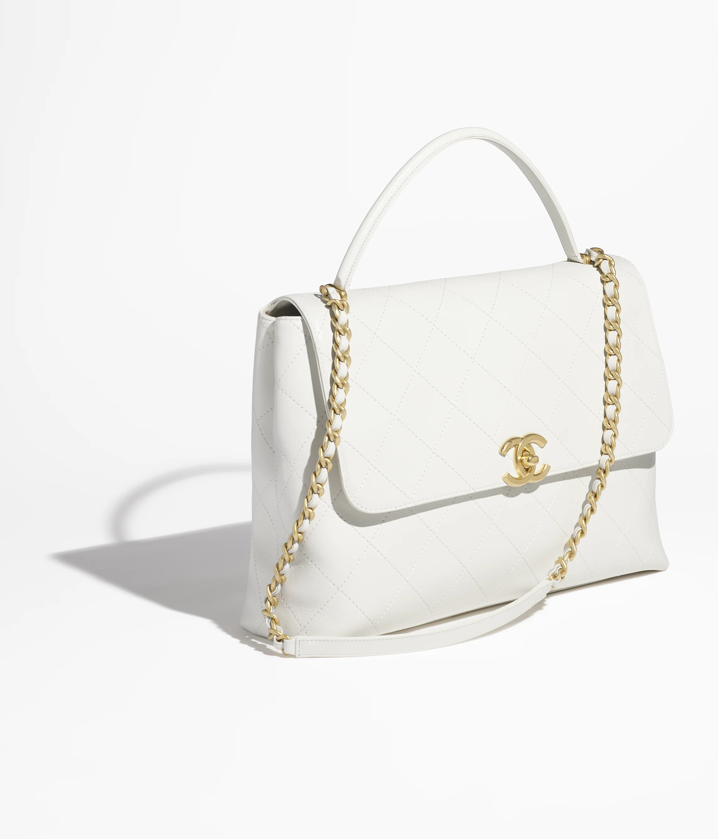 Chanel Maxi Flap Bag with Top Handle Calfskin & Gold-Tone Metal White AS5543-B20111-10601