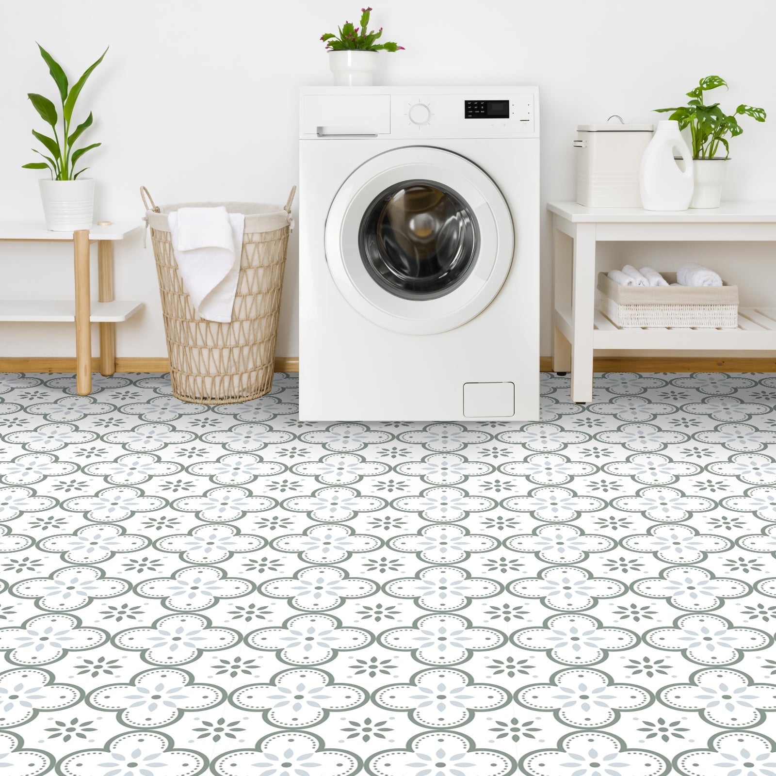 Light Green Flower Peel and Stick Vinyl Floor Tile Sticker