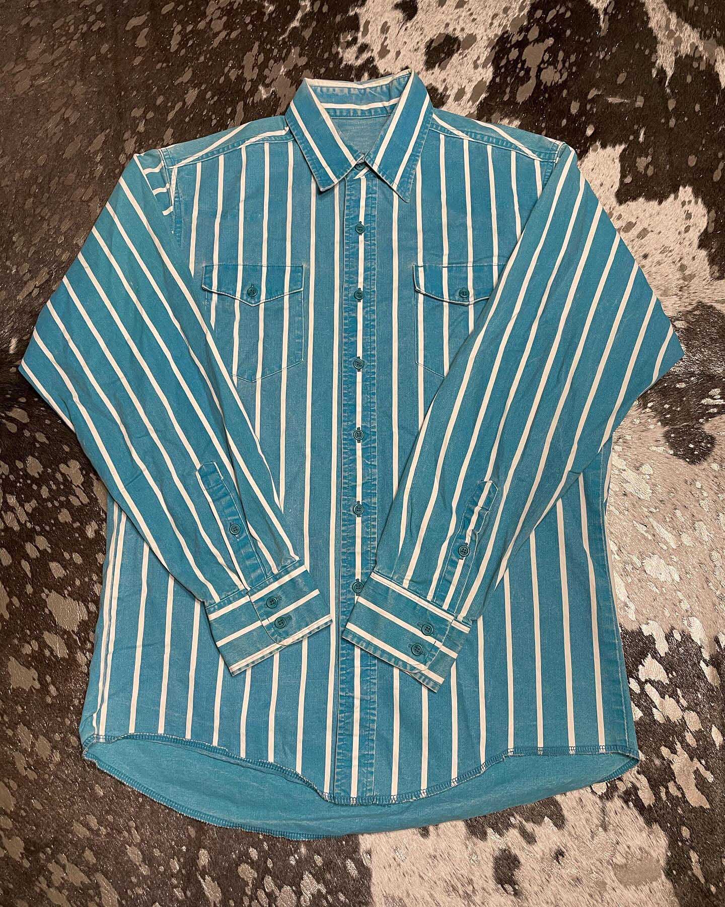 Men's Casual Vintage Blue Striped Long Sleeve Shirt