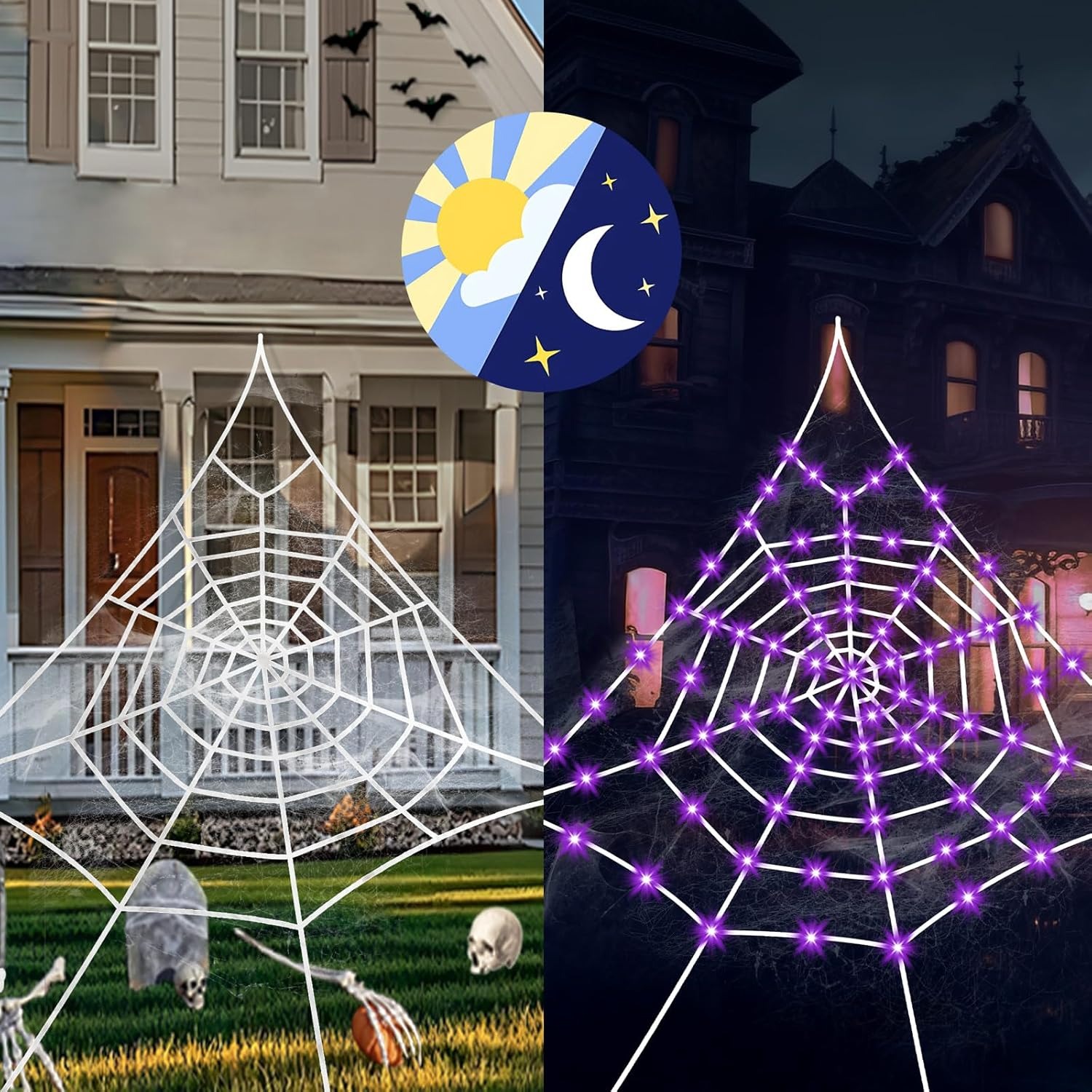 ⚡Flash Sale⚡Halloween Giant Spider Web with LED Lights