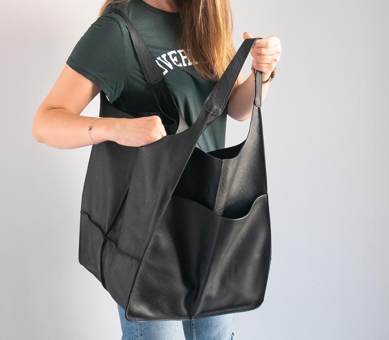 COGNAC LEATHER TOTE bag, Slouchy Tote, Cognac Handbag for Women, Every Day Bag, Women leather bag, Weekender Oversized bag