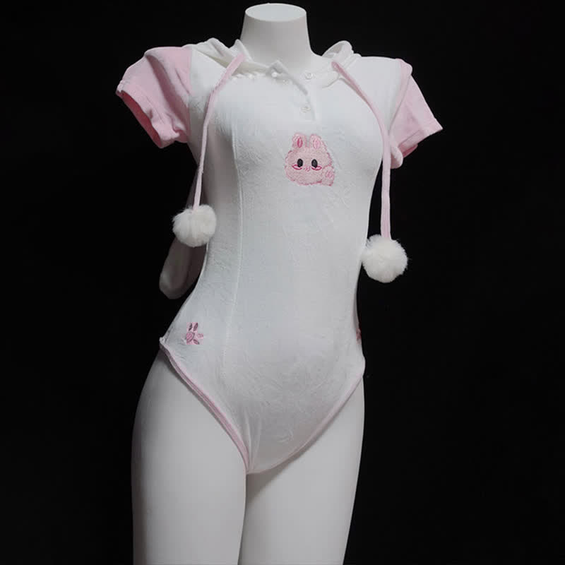Cosplay Bunny Embroidery Colorblock Jumpsuit Lingerie