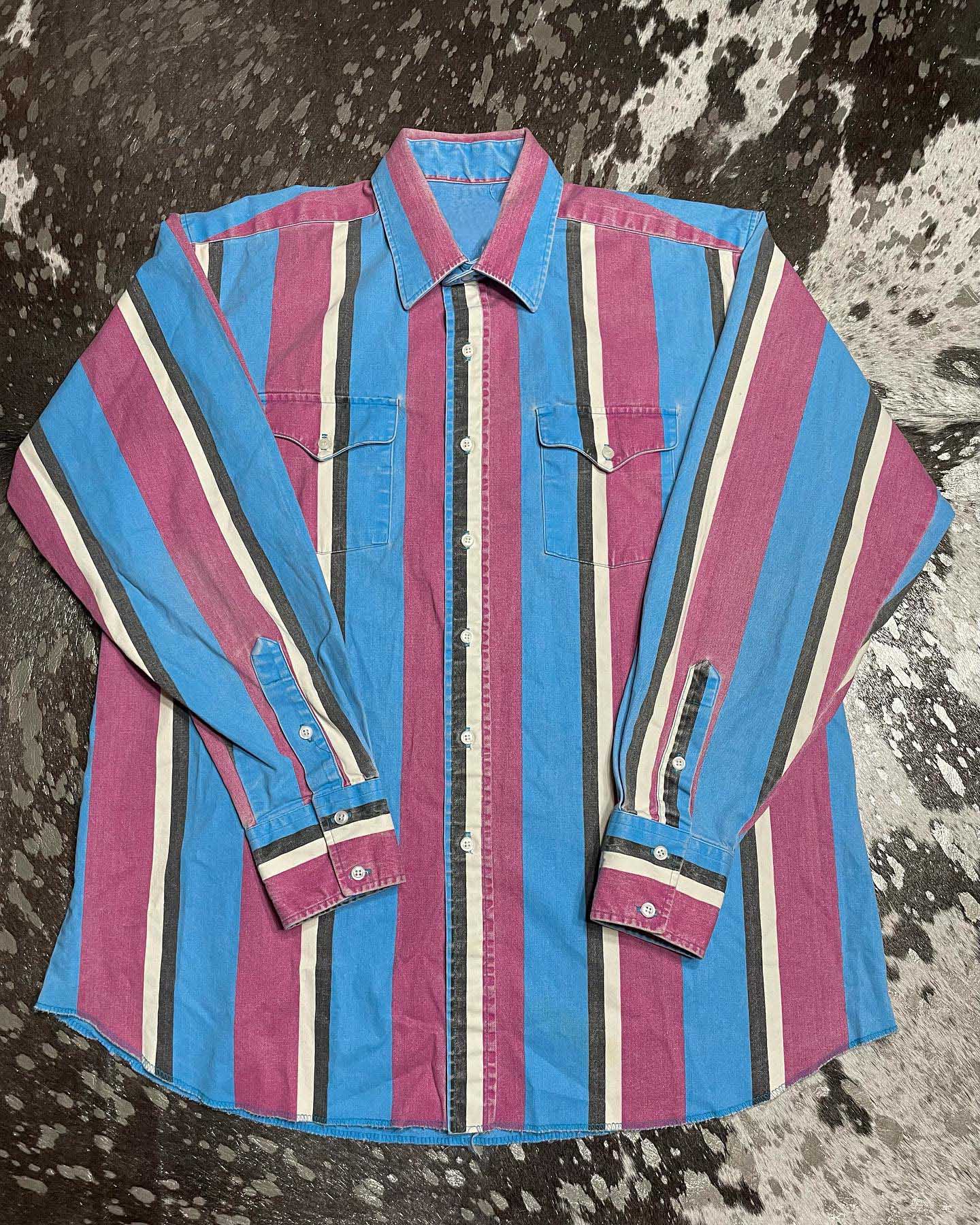 Men's Casual Vintage Blue Striped Long Sleeve Shirt
