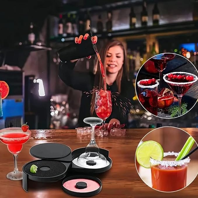 🍷🍹Three-layer salt box salt sticky sugar stick juice cocktail seasoning tool