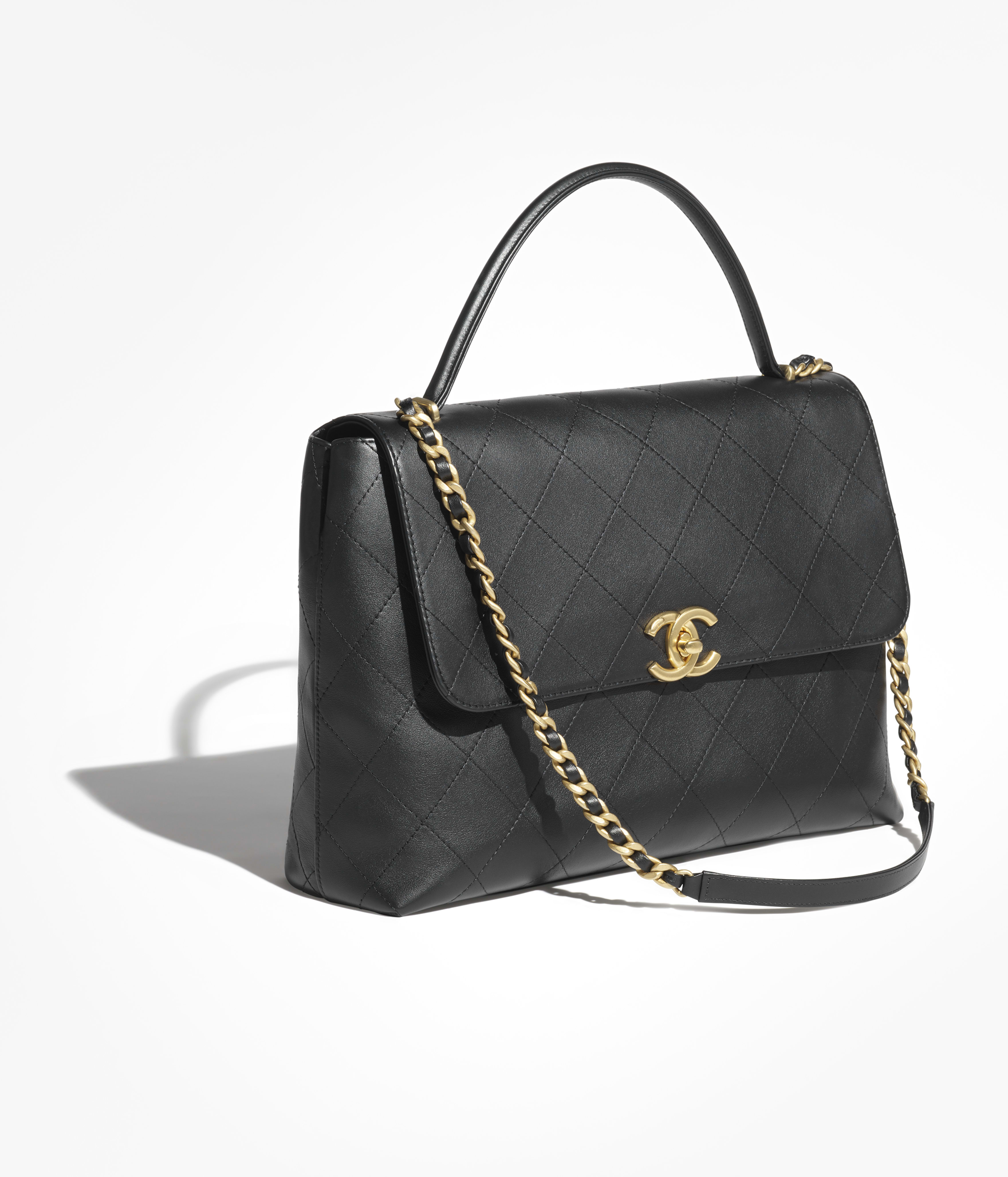 Chanel Maxi Flap Bag with Top Handle Calfskin & Gold-Tone Metal Black AS5543-B20111-94305