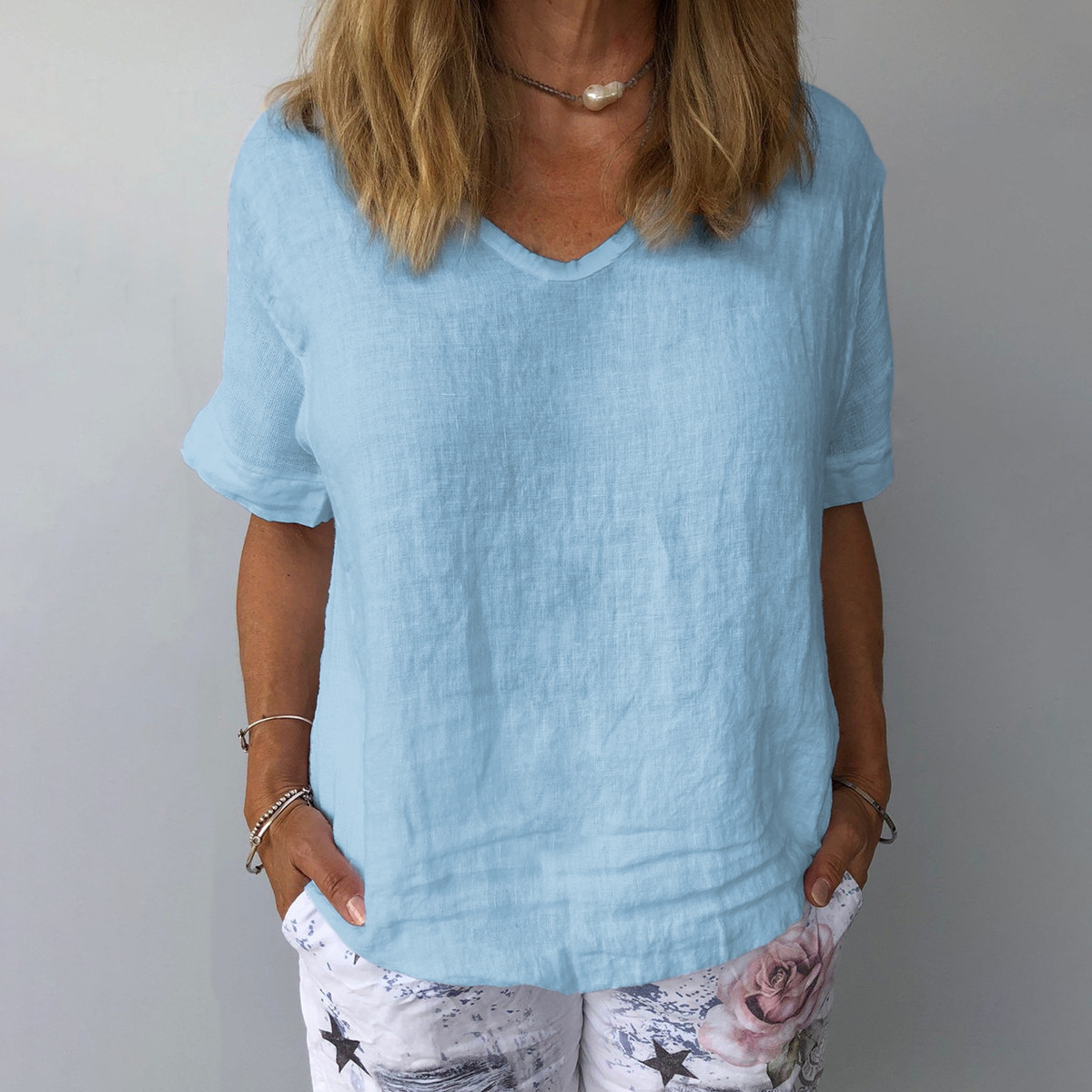Solid Color V Neck Comfy Shirt