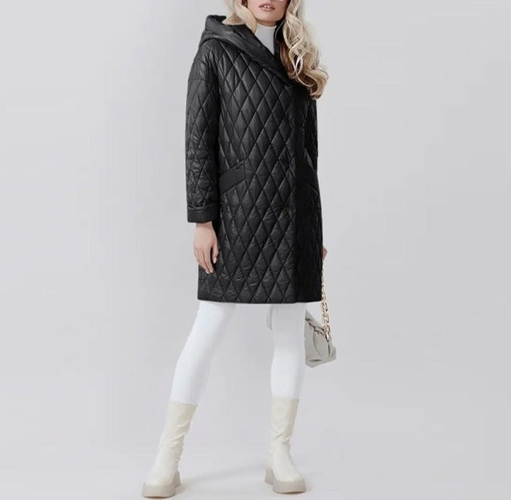 Women's Cotton Dress Coat Solid Color, Hood, and Warm Jacket Design