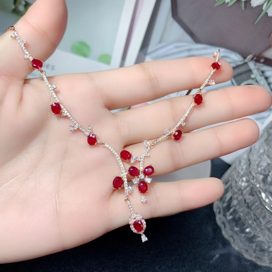 Ruby Necklace Women's Silver 925 Jewelry Free shipping Gemstone Women's Pendant Gemstone Christmas Gift necklace pendant