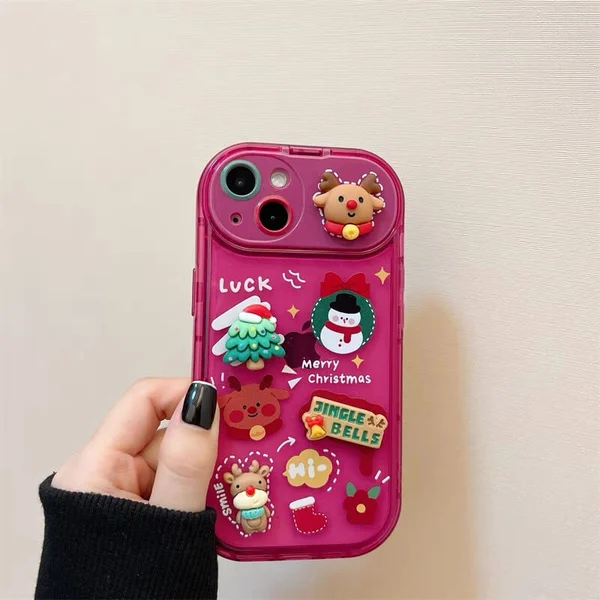 Christmas Three-Dimensional Doll Pendant Flip Mirror Phone Case