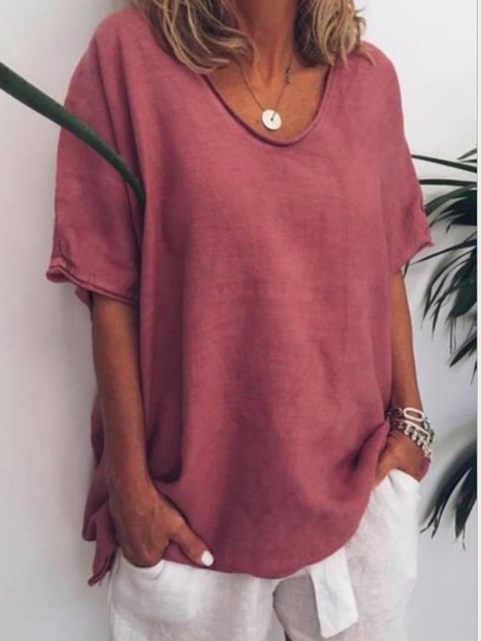 Women's casual loose multi-color short-sleeved casual cotton and linen T-shirt