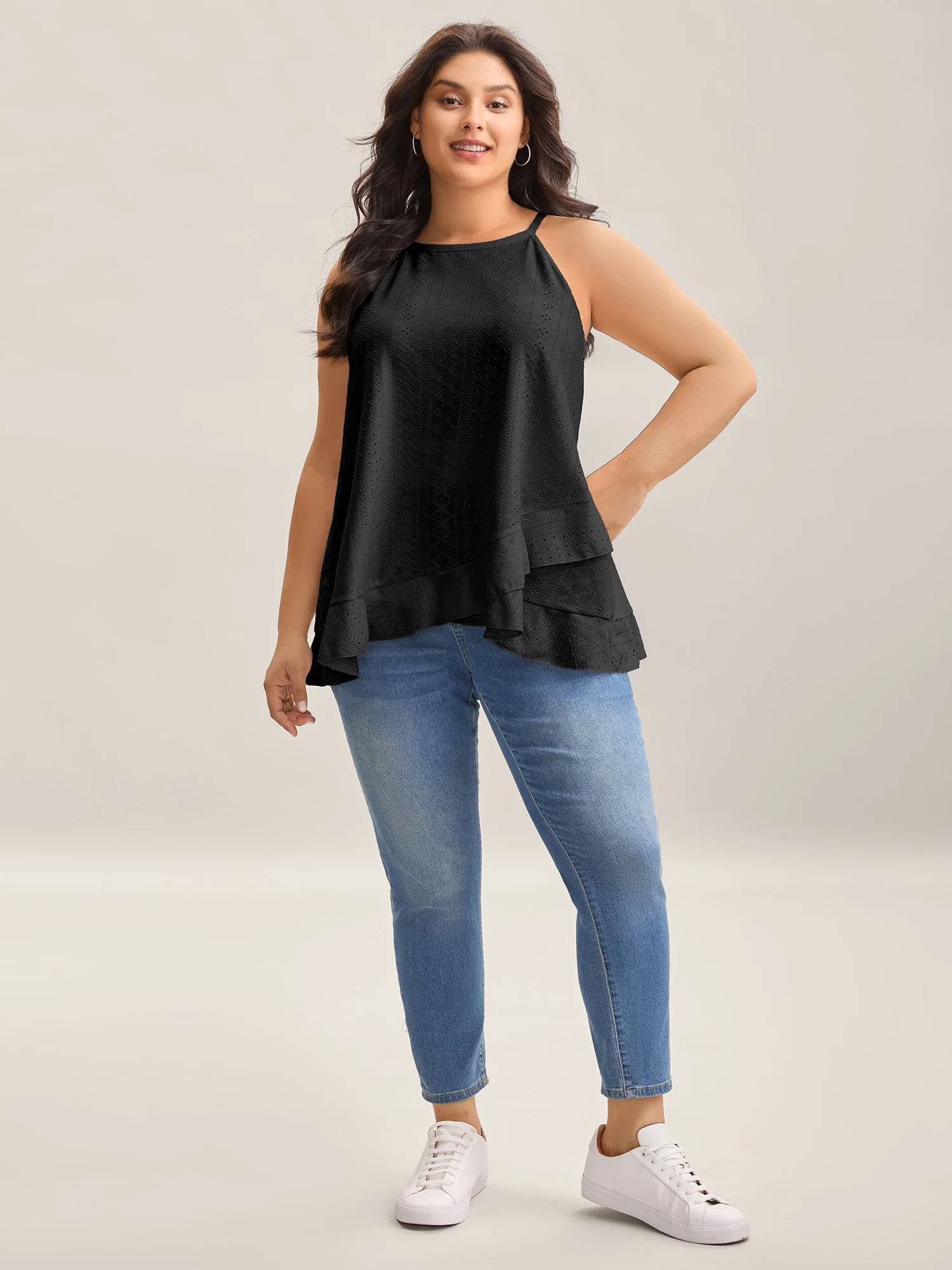 Textured Knit Overlap Hem Tank Top