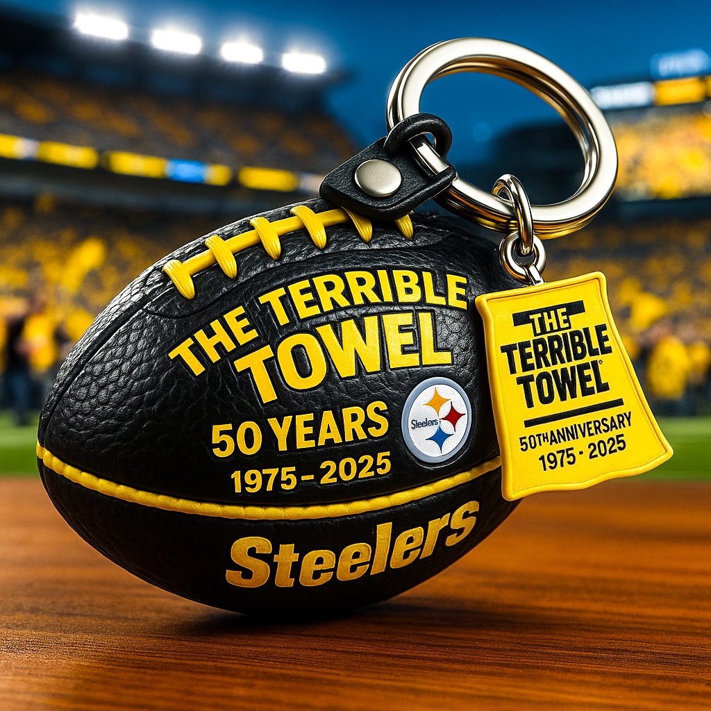 Steelers Terrible Towel 50th Anniversary Football Keychain