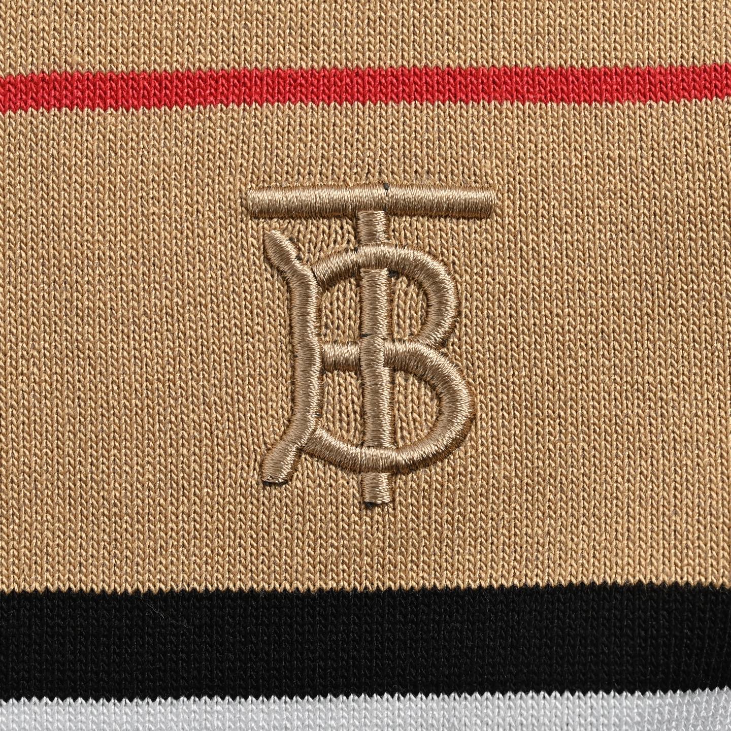 Burberry Embroidered Logo Striped Knit Short Sleeve
