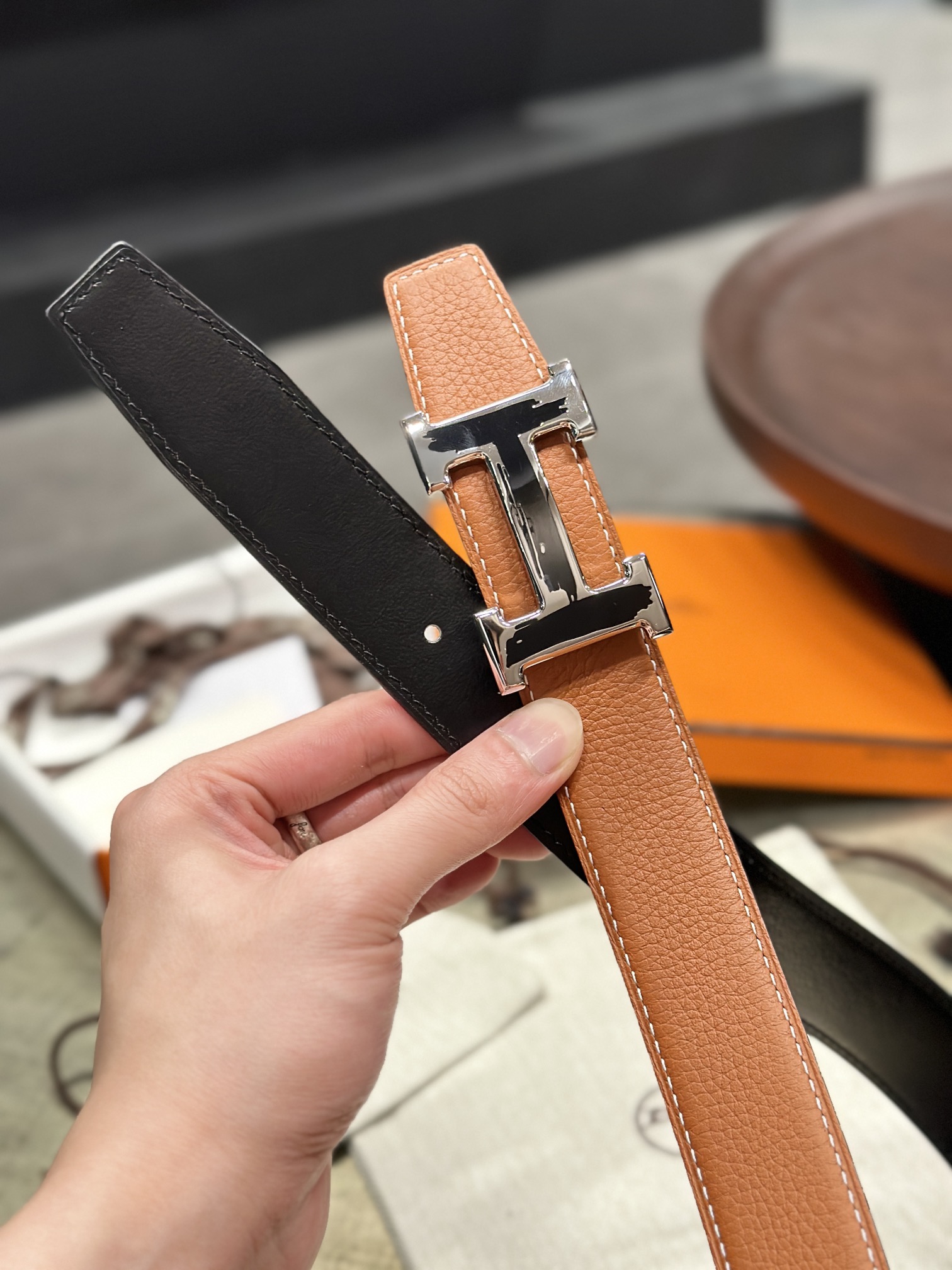Hermès epsom double-faced calfskin belt 3.2CM wide