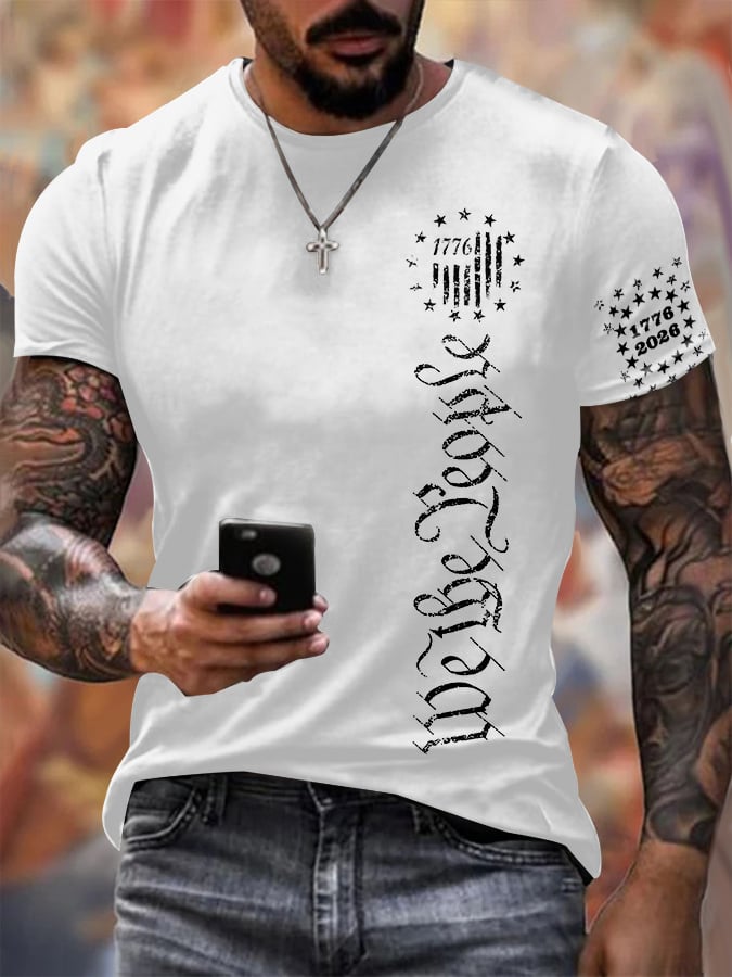 Men'S Retro 1776 - 2026 We the People American Flag Print T-Shirt