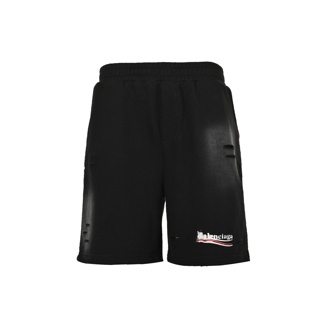 Balenciaga 24ss Blurred Cola Print Ripped Shorts