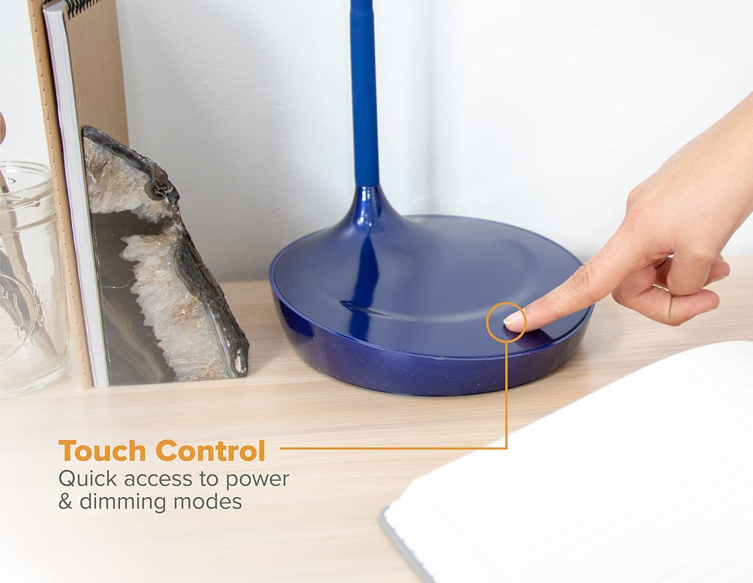 Bostitch Office LED Gooseneck Desk Lamp with USB Charging Port, 3 Dimming Levels, Touch Control, Blue (VLED1502-BLUE)