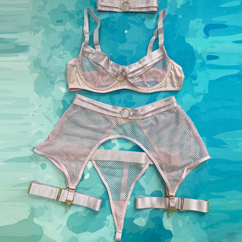 Ring Collar Mesh Lingerie Set