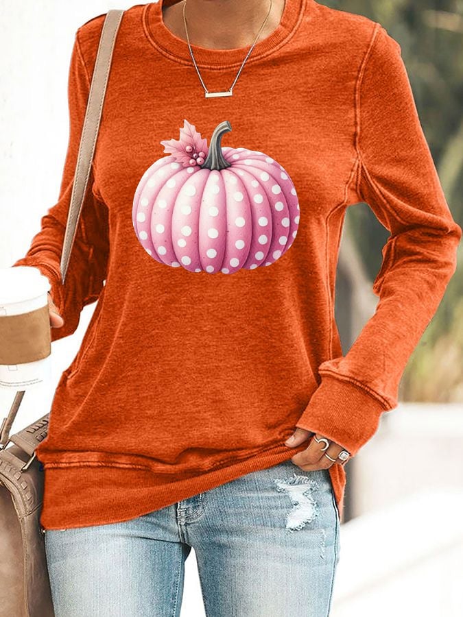 🔥Buy 3 Get 10% Off🔥Women's Pink Pumpkin Print Casual Sweatshirt