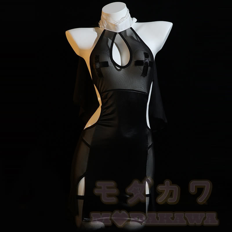 Nun Backless See-through Slit Lingerie Dress