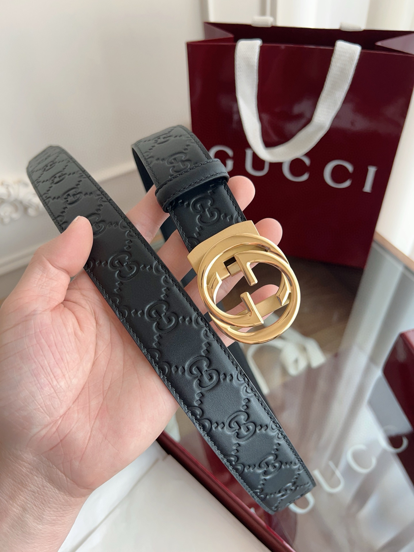 Gucci automatic smooth buckle double-sided cowhide belt width 3.5cm