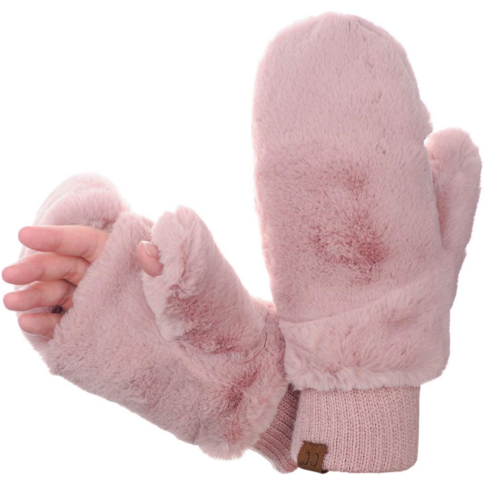 🎄CHRISTMAS ON SALE🔥Faux Fur Wrist Length Fingerless Sherpa Lined Convertible Mittens Gloves