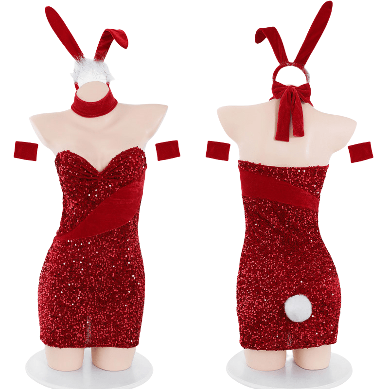 Bunny Ear Sequins Lingerie Dress Set