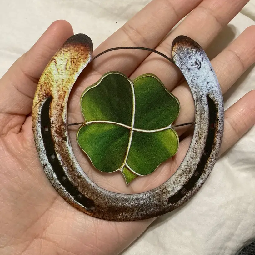 🍀🐴 Four Leaf Clover Lucky Horseshoe - Metal  & Glass Art ✨ Buy 3 Get 10% OFF & Free Shipping