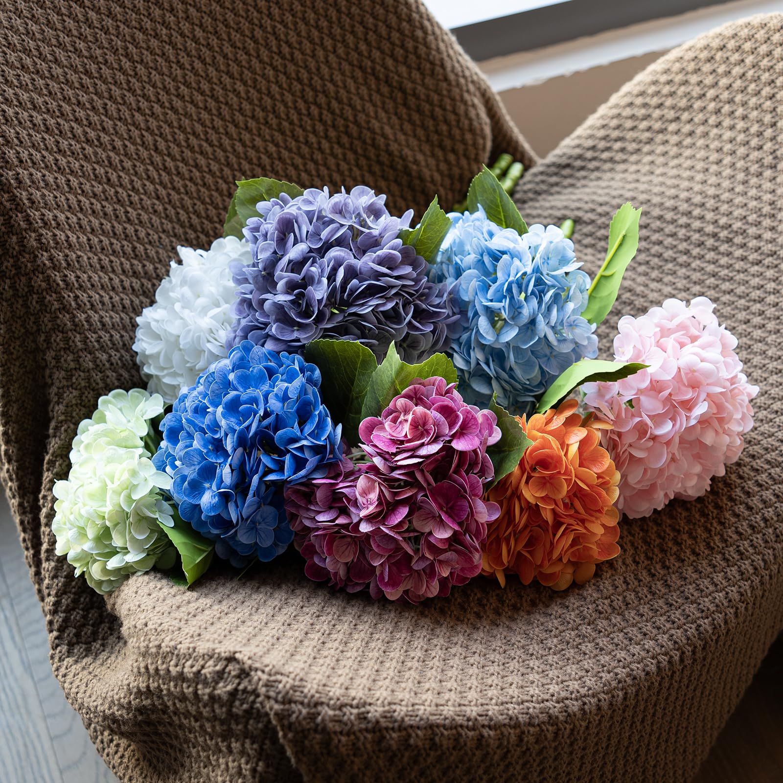 22 inch Lifelike Artificial Hydrangeas - UV resistant, Waterproof，Windproof