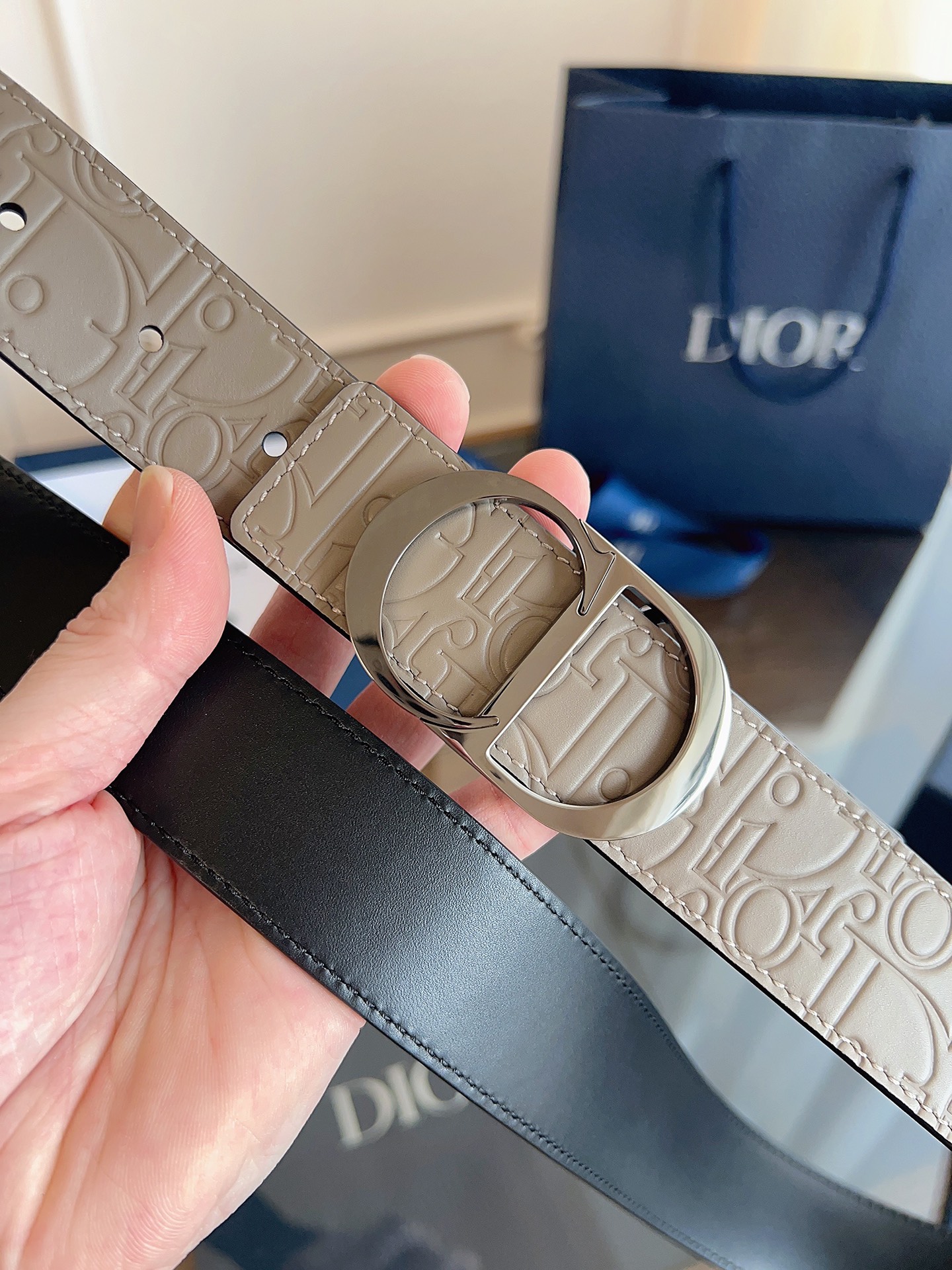 Dior embossed leather belt 3.5CM wide