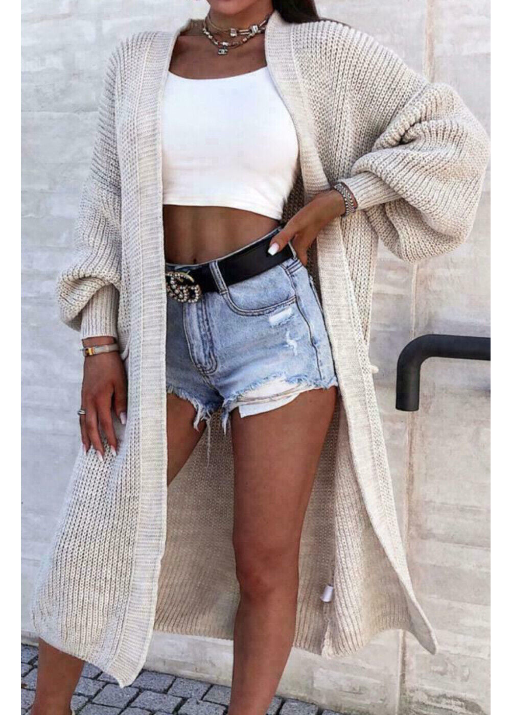Mid-Length Sweater Coat for Women with a Knitwear Texture.