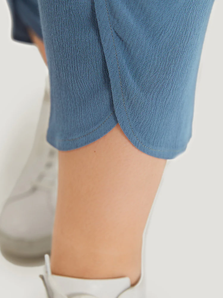 Solid Pocket Elastic Waist Wrap Hem Pants