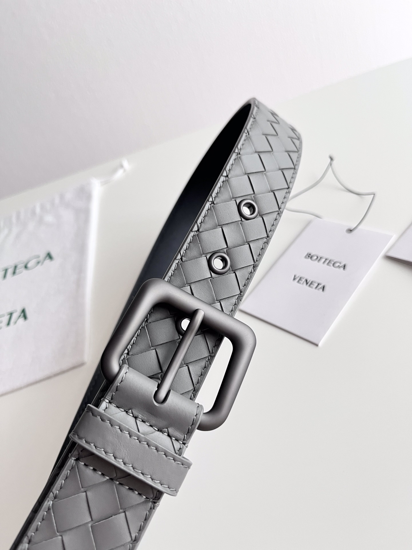 Bottega Veneta frosted pin buckle woven cowhide double-sided belt 3.5cm wide