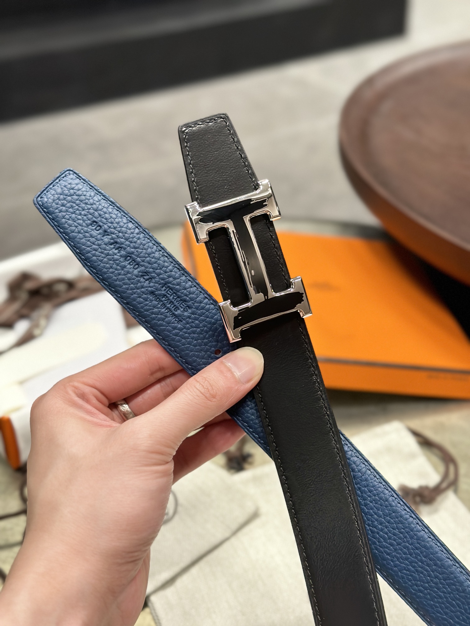 Hermès epsom double-faced calfskin belt 3.2CM wide