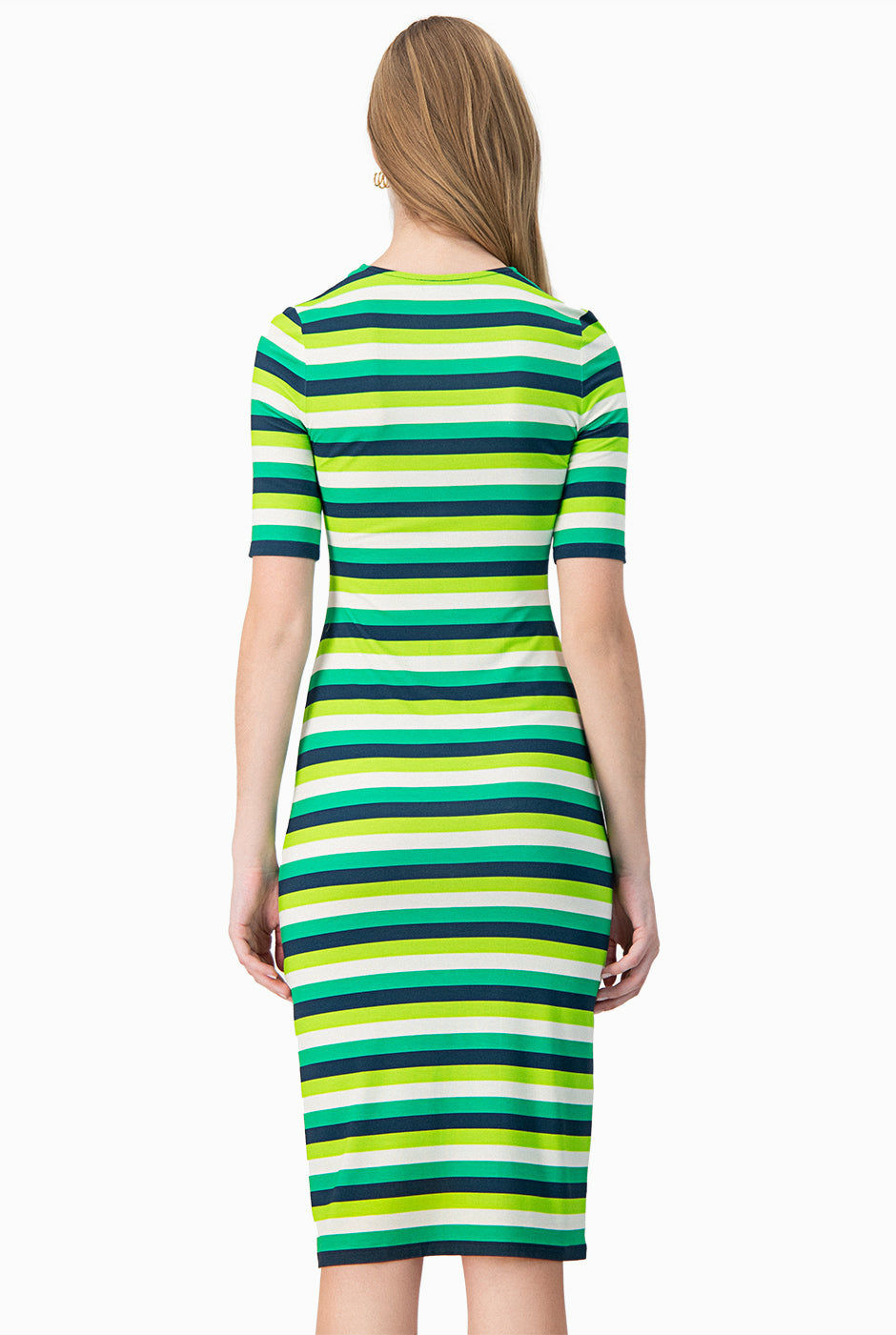 Vestido midi ajustado de estampado de rayas