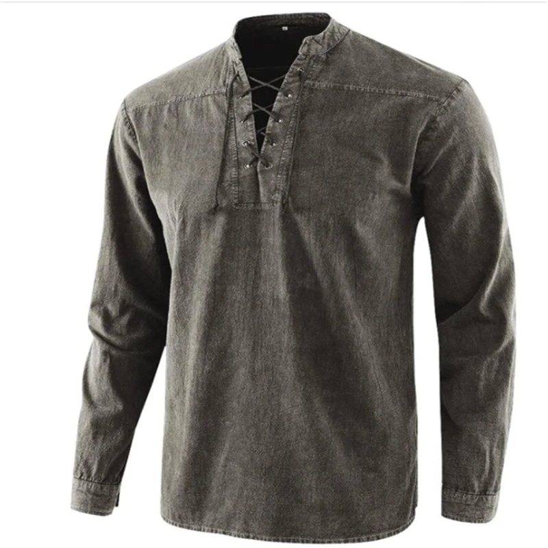 Solidny kolor vintage lace-up stand collar luźny casual