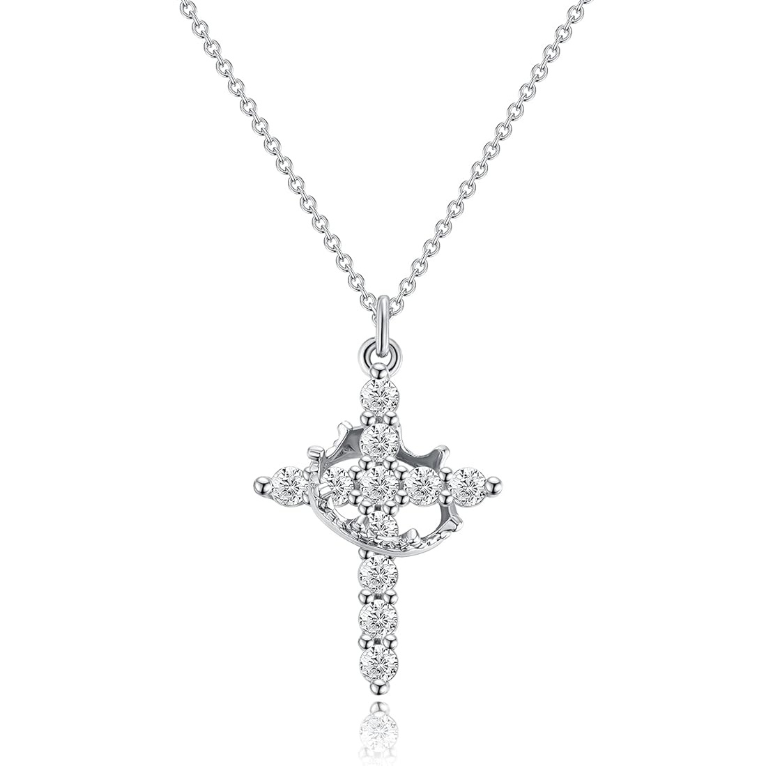 🔥ON SALE🔥14k Gold Diamond Cross Crown Pendant Necklace