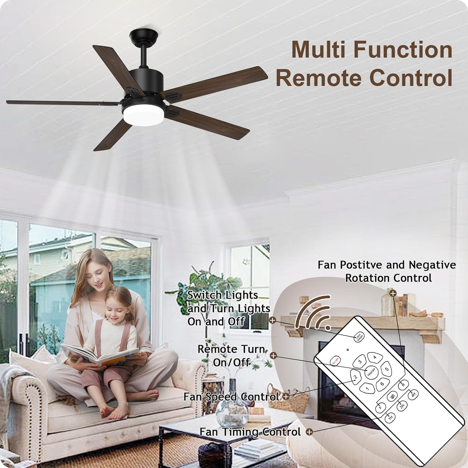 Biukis Ceiling Fans with Lights and Remote Adjustable Light 6 Speed Reversible DC Motor 52 Inch
