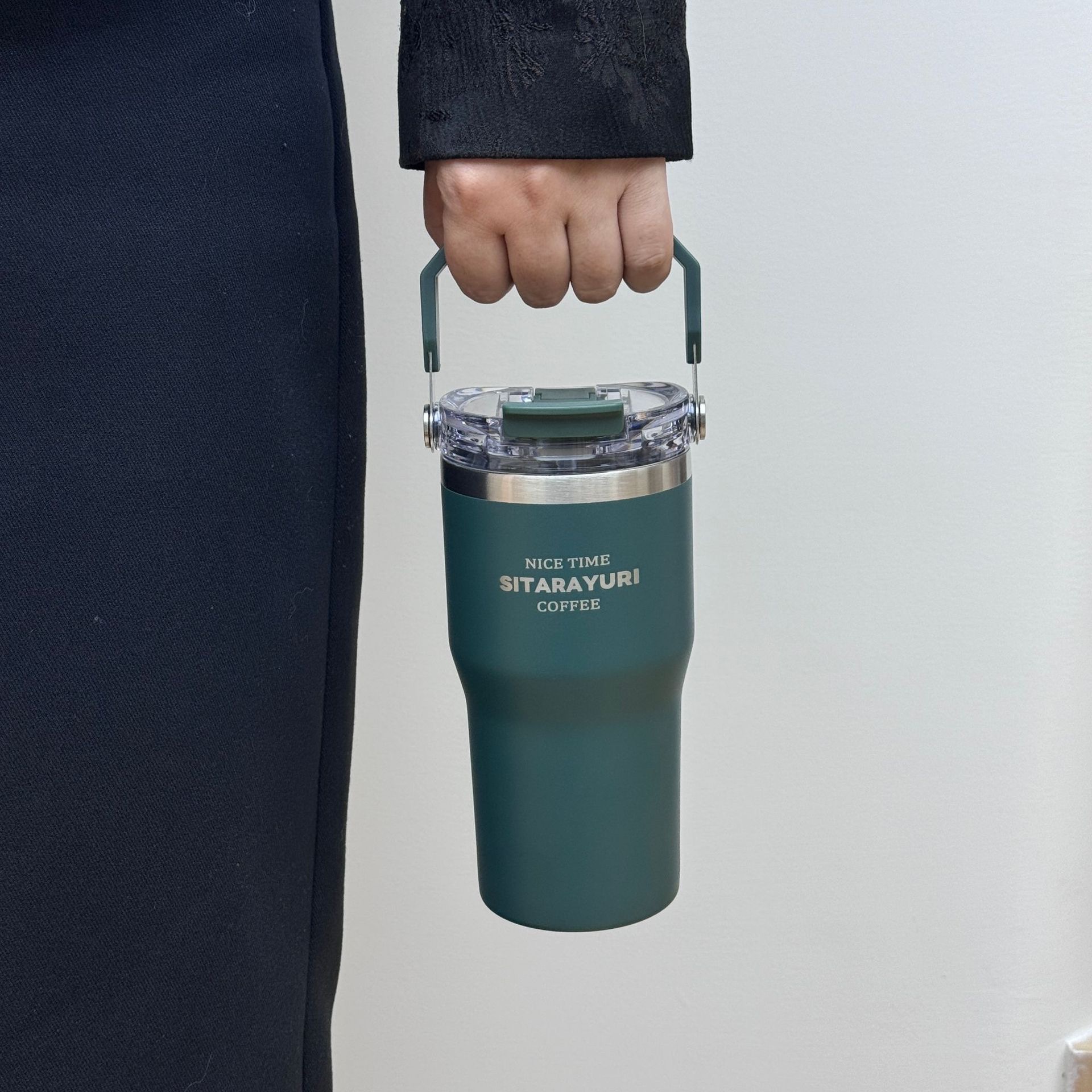 Portable stainless steel thermos flask, stylish design, convenient dual-drink straw water bottle, car water cup