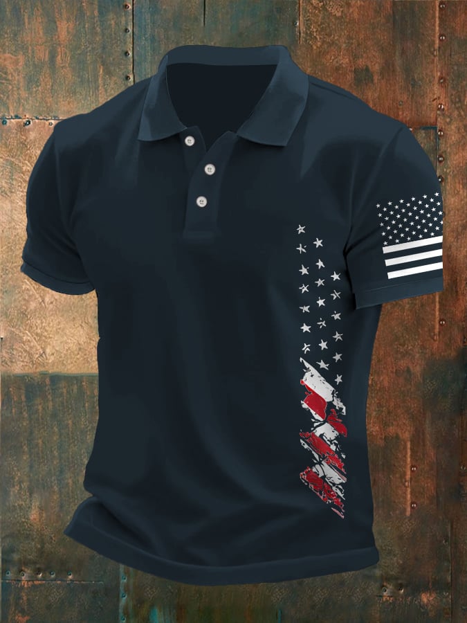 Men'S American Flag Print Polo Shirt