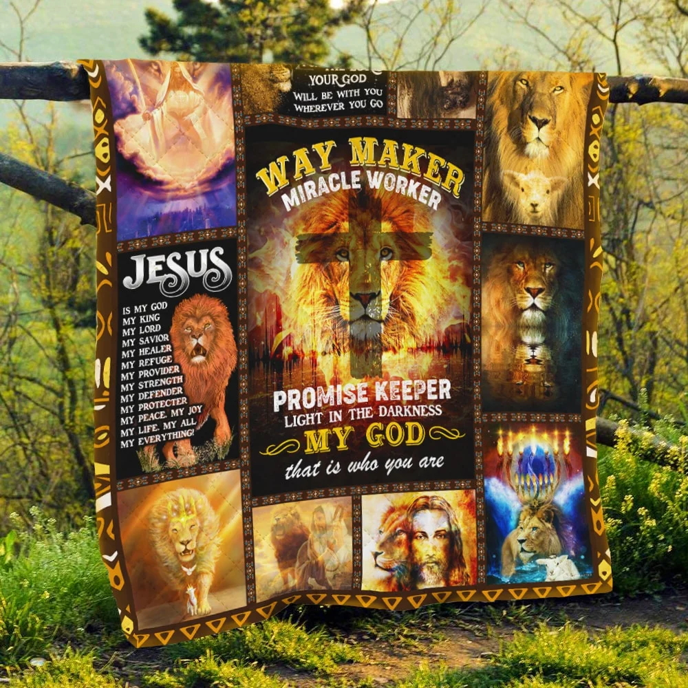 Jesus Way Maker Miracle Worker, Lion Quilt Blanket