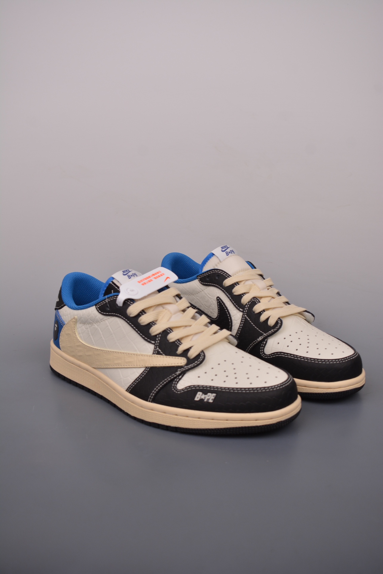 BAPE x Travis Scott x Nike Air Jordan 1 Low OG SP White Black Blue XZ2828-001