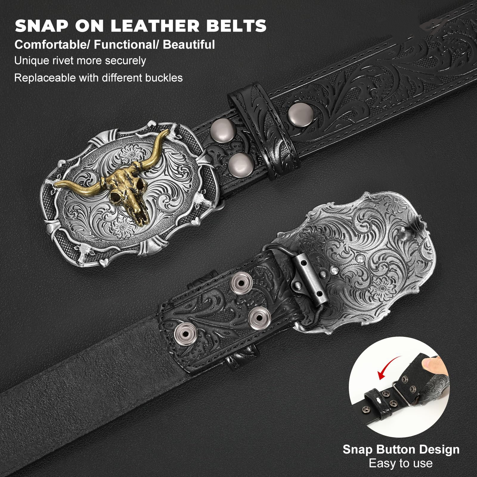 Automatic Ratchet Leather Western Cowboy Belt