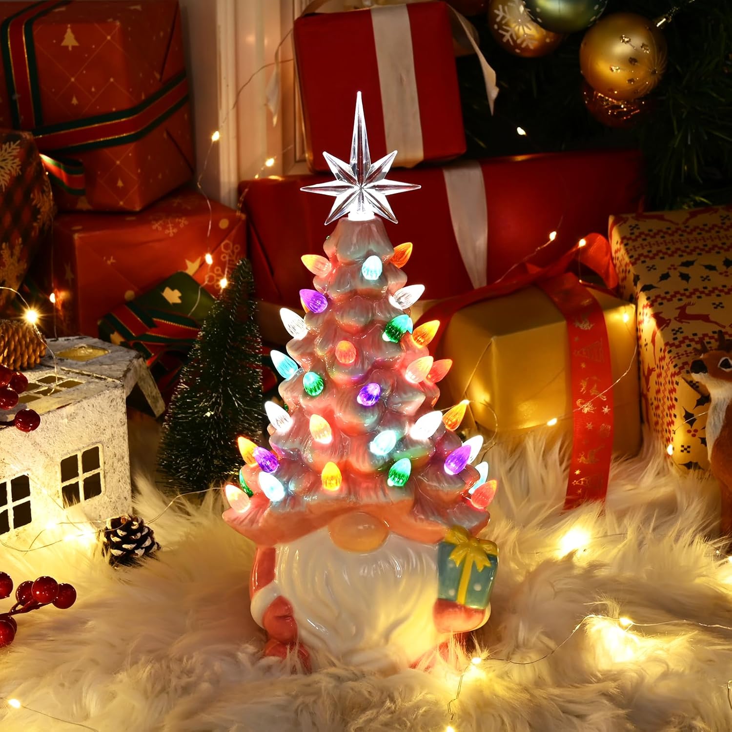 🎅2024 Christmas Promos🔥Lighted Up Gnomes Ceramic Christmas Tree