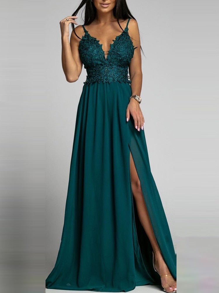 Women Loose Spaghetti Strap V Neck Casual Dress Solid Ruffles Long Dress Maxi Dresses
