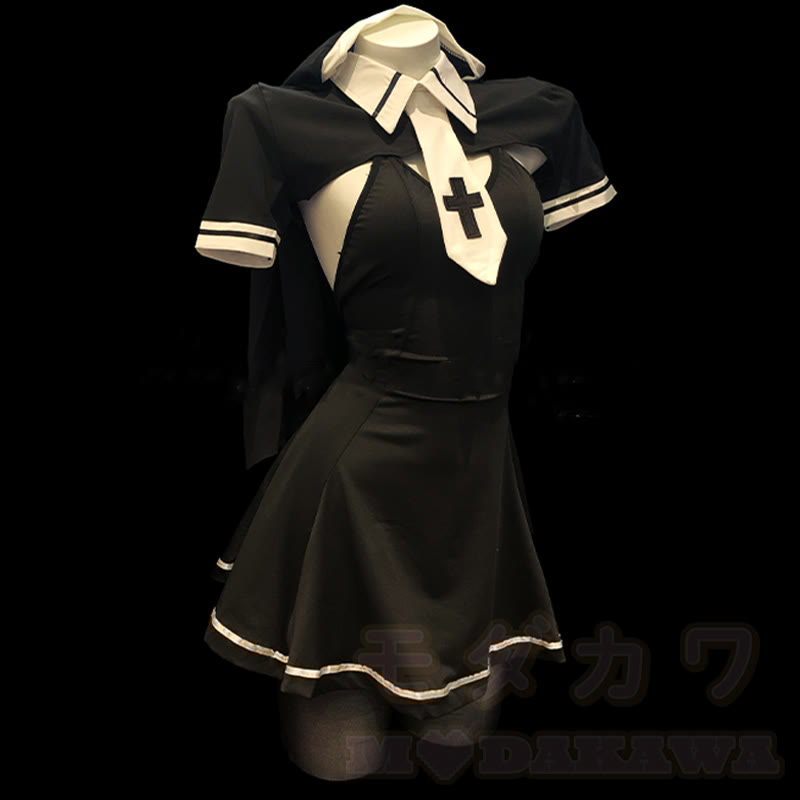 Nun Cross Backless Lingerie Dress Set